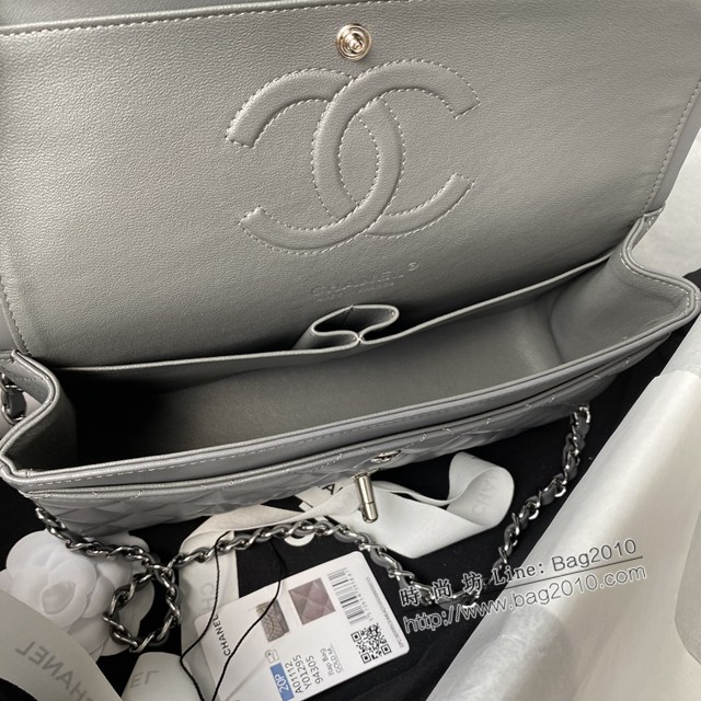 Chanel專櫃新款Classic Flap Bag A01112 香奈兒經典款CF錫器灰小羊皮鏈條單肩斜挎女包 djc4729